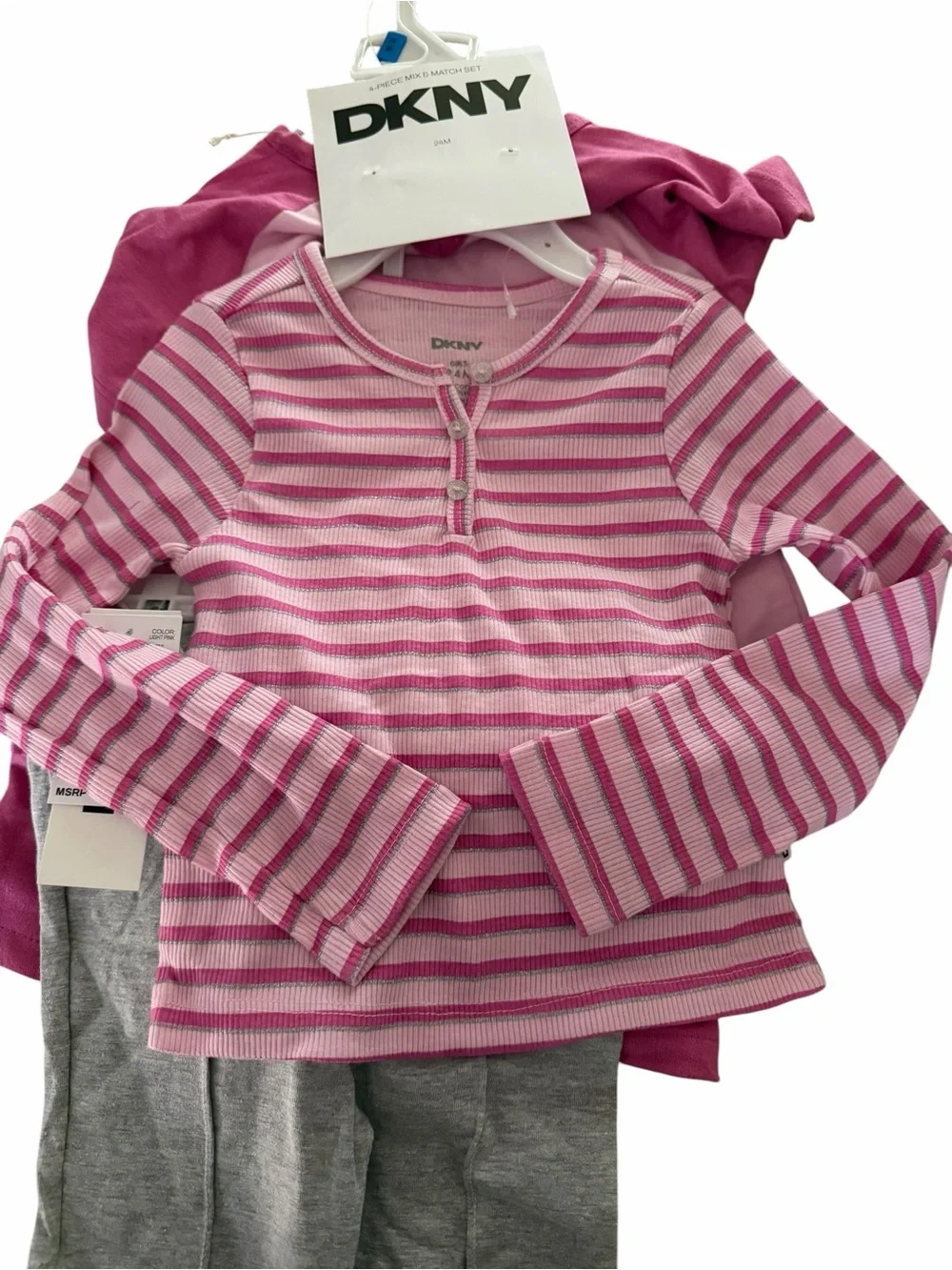 4 piece set DKNY Pink Two-Tone Raglan Tee & Shorts Set